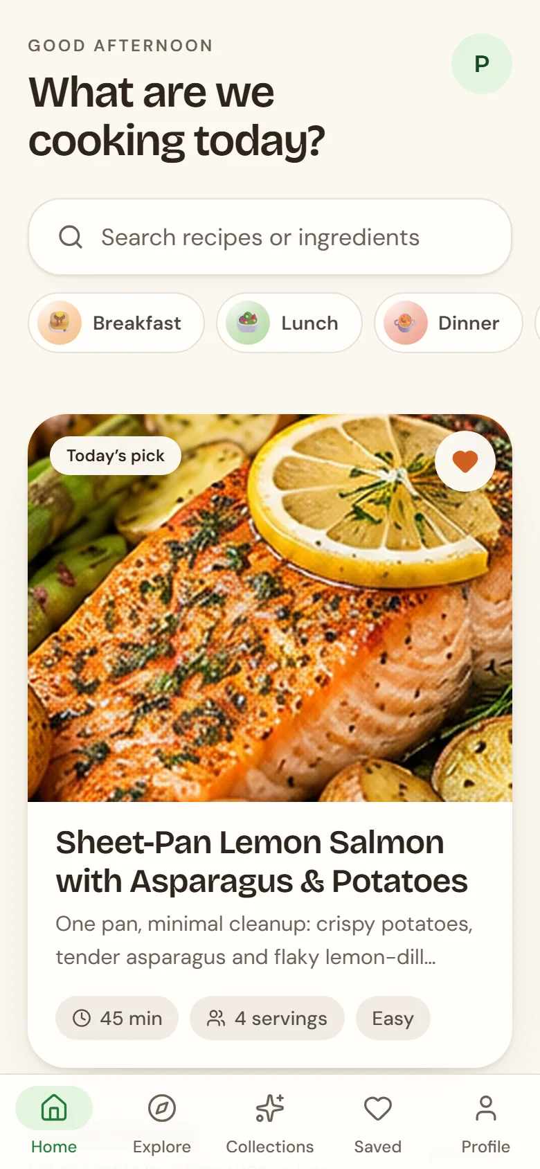 The Sugarless app home screen with today's recipe pick
